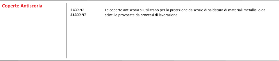 Le coperte antiscoria si utilizzano per la protezione da scorie di saldatura di materiali metallici o da scintille provocate da processi di lavorazione    	    S700 HT S1200 HT Coperte Antiscoria