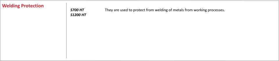 They are used to protect from welding of metals from working processes.   	    S700 HT S1200 HT Welding Protection